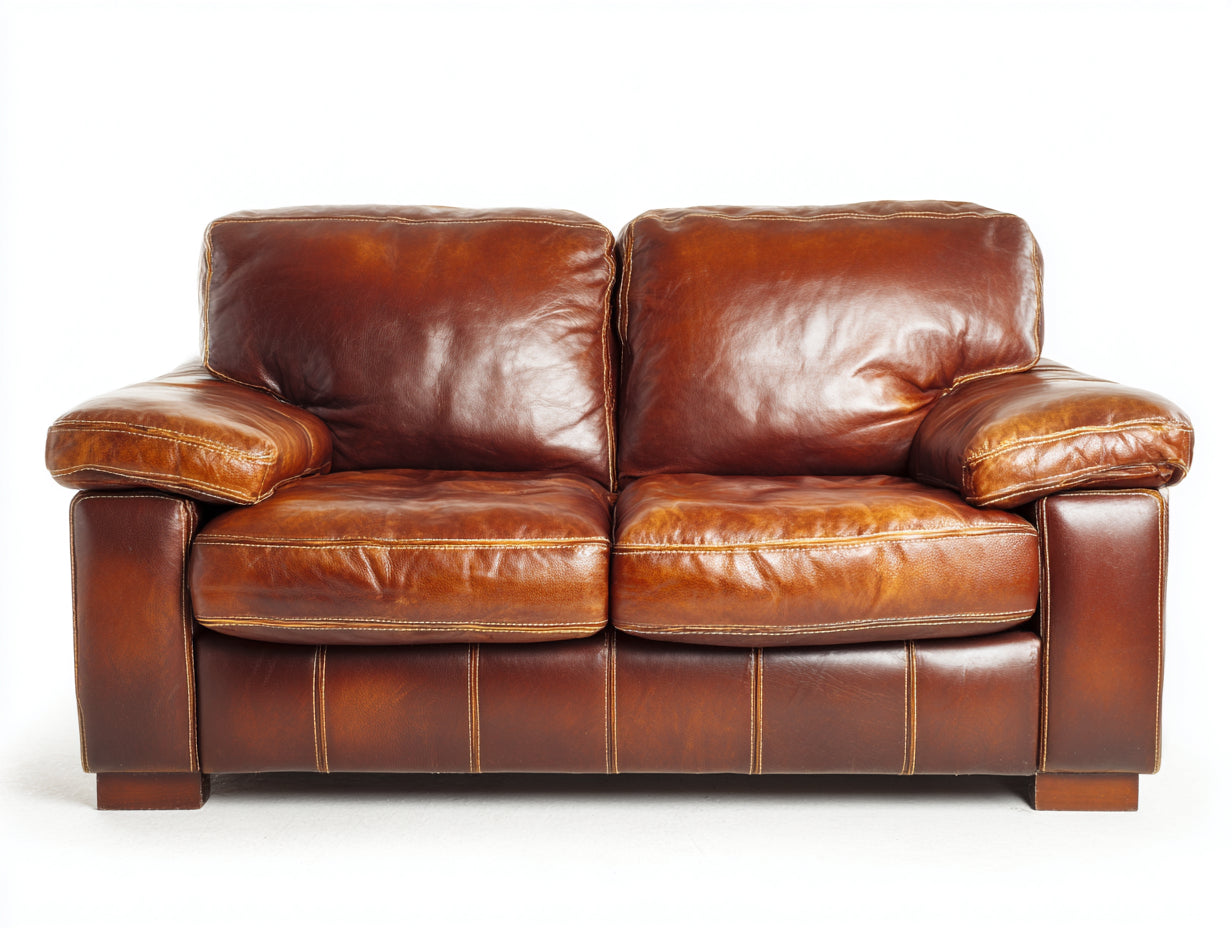 Gerades Sofa 2-Sitzer mit Bezug in Lederoptik 176 x 94 x 89 cm - Cognacbraun - Klassisches Design für das Wohnzimmer