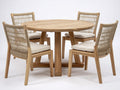 Garten Essgarnituren aus Holz mit Seilgeflecht 120 x 120 x 76 cm - Natur und Beige - Runde Essgruppe für vier Personen