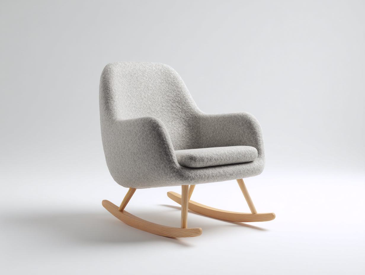 Schaukelstühle Polstersessel mit Bouclé-Bezug 76 x 74 x 91 cm - Hellgrau-Natur - Modernes Design mit hoher Rückenlehne und Holzkufen