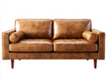 Gerades Sofa 2-Sitzer mit Bezug in Lederoptik 190 x 90 x 85 cm - Cognacbraun - Modernes Design mit Holzfüßen für das Wohnzimmer