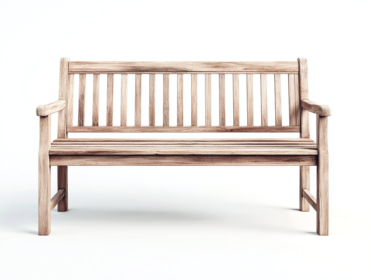Gartenbank aus Holz 150 x 60 x 88 cm - Hellbraun - Dreisitzer mit Armlehnen und vertikaler Lattenlehne