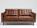 Gerades Sofa mit Bezug in Lederoptik 210 x 92 x 88 cm - Braun - Breite Armlehnen und Steppnähte im Vintage-Stil für Wohnzimmer
