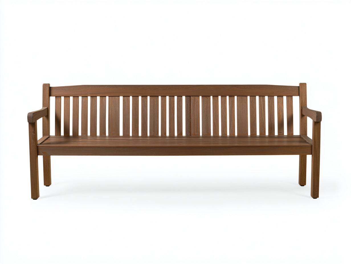 Gartenbank Holz 180x59x84 cm - Dunkelbraun - geradlinige Armlehnenbank mit Lattenrücken