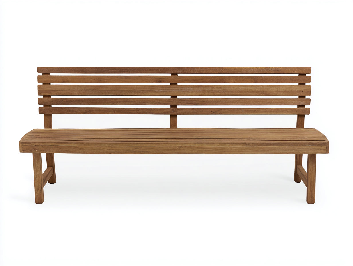 Gartenbank aus Holz - 180 x 58 x 88 cm - Naturbraun - Breite Sitzbank im geradlinigen Lattendesign ohne Armlehnen