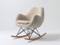 Schaukelstuhl mit Bouclé-Bezug 84 x 75 x 88 cm - Beige und Schwarz - Gepolsterte Sitzschale mit Metallgestell und Holzkufen für Wohnzimmer