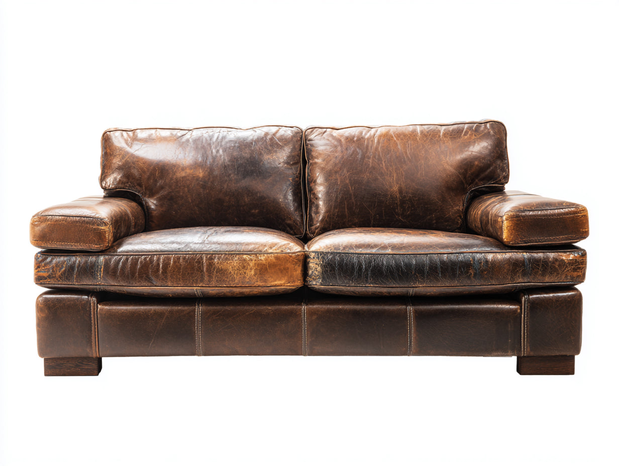 Gerades Sofa 2-Sitzer mit Bezug in Lederoptik 190 x 90 x 84 cm - Dunkelbraun - Breite Armlehnen im Vintage-Stil für Wohnzimmer
