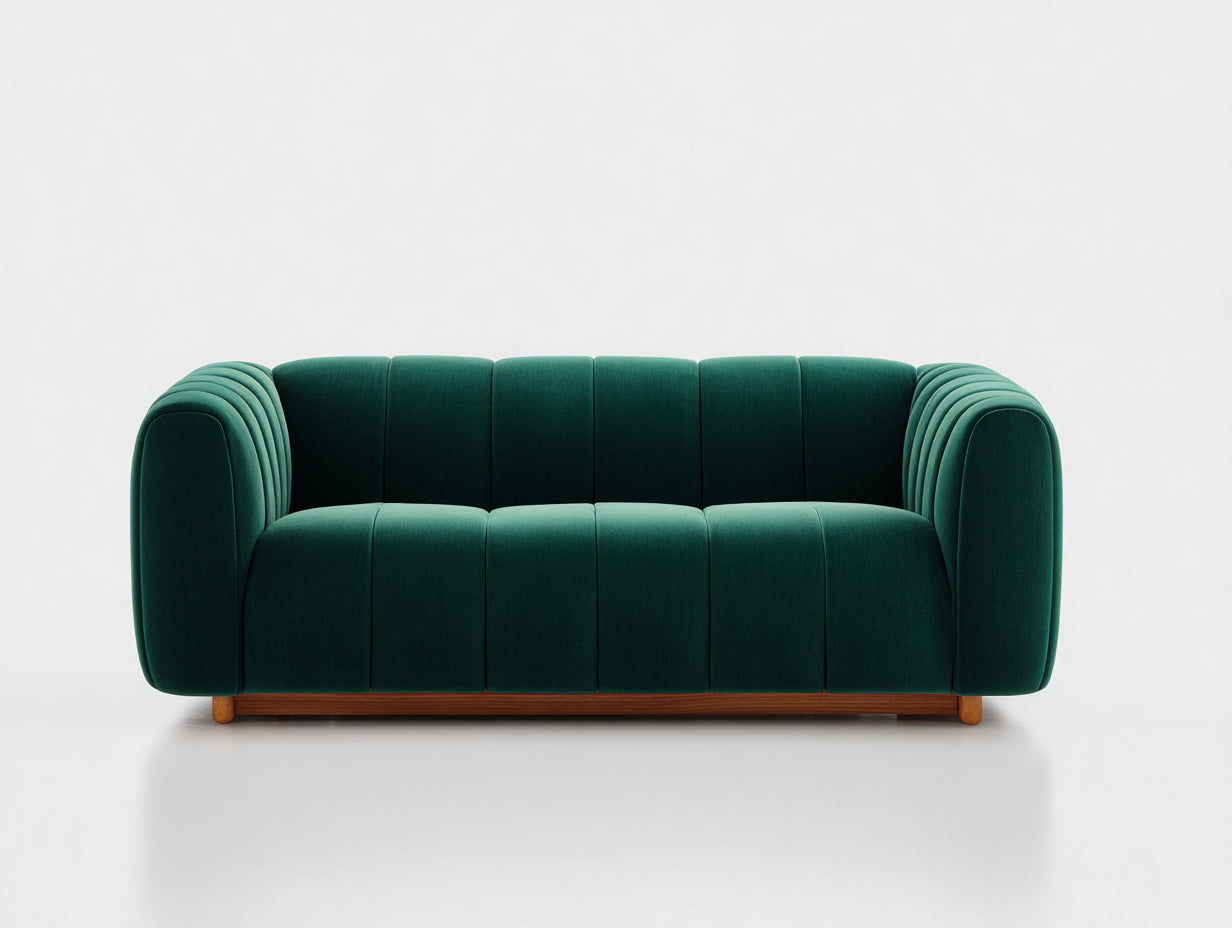 Gerades Sofa mit Samtbezug 220x95x78 cm - Dunkelgrün-Natur - 3-Sitzer mit vertikaler Steppung