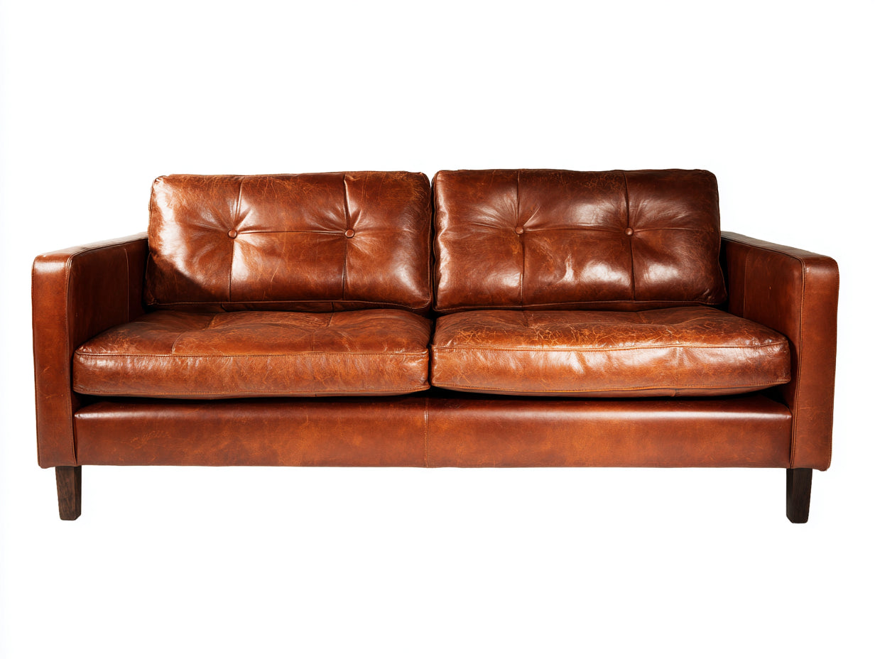 Gerades Sofa 2-Sitzer mit Bezug in Lederoptik 190 x 88 x 82 cm - Cognacbraun - Klassisches Design für das Wohnzimmer