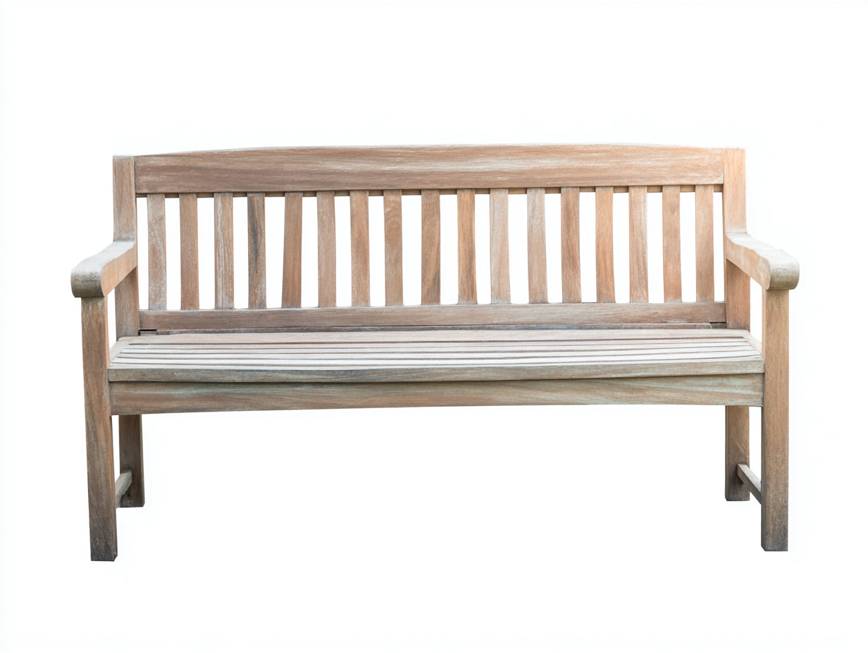 Gartenbank aus Massivholz 150x60x89 cm - Hellbraun Grau - Dreisitzer mit Armlehnen im Vintage-Stil