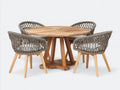 Garten Essgarnituren Set 5-teilig Holz und Seilgeflecht 120x120x75 cm - Naturholz-Grau - runder Esstisch mit 4 Stühlen