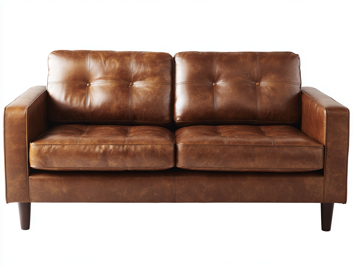 Gerades Sofa 2-Sitzer aus Kunstleder 185 x 88 x 86 cm - Cognacbraun - Klassisches Knopfdesign für Wohnzimmer