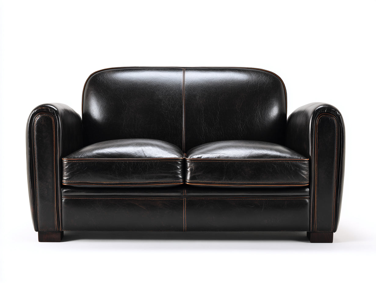 Gerades Sofa 2-Sitzer aus Kunstleder 172 x 92 x 86 cm - Schwarzbraun - Klassisches Retrodesign mit abgerundeten Armlehnen für Wohnzimmer