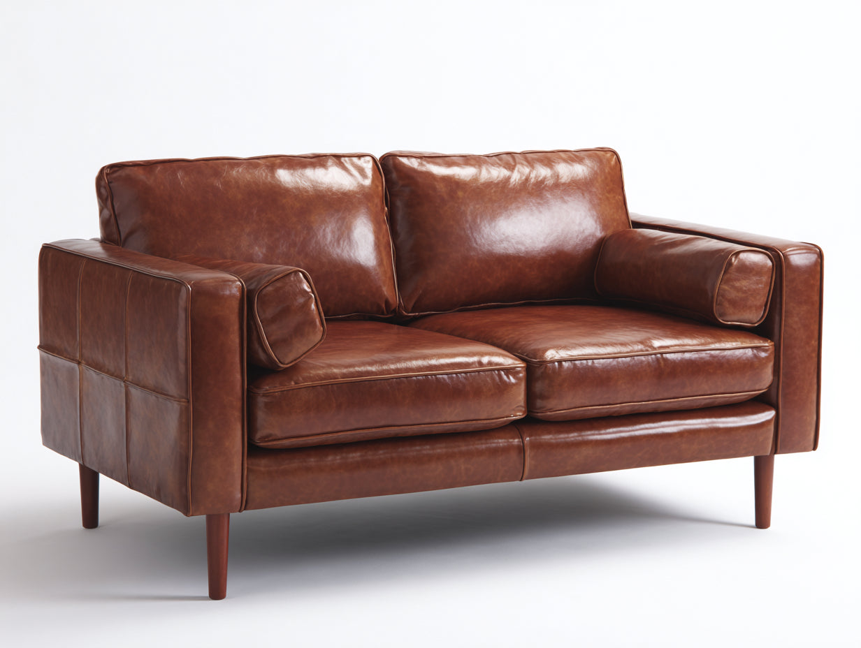 Gerades Sofa 2-Sitzer 205x88x84 cm - Cognacbraun - Lederoptik mit Armlehnen