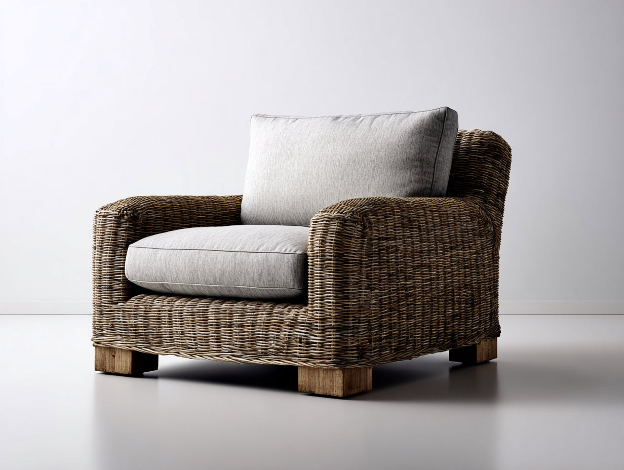 Polyrattan Gartensessel mit Sitzpolster und Rückenkissen - 92 x 88 x 86 cm - Braun und Hellgrau - Komfortables Design für Garten und Terrasse