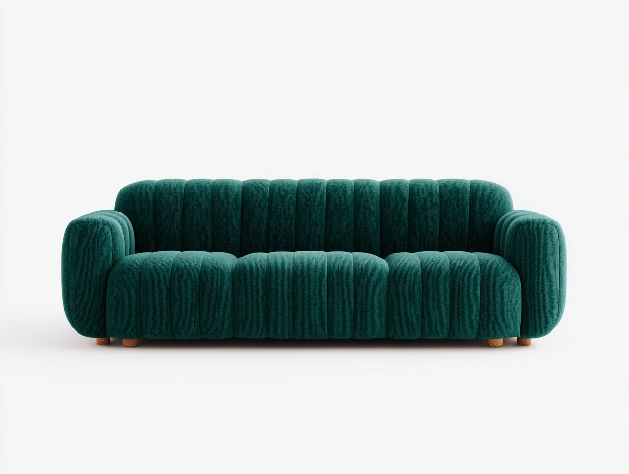 Gerades Sofa 3-Sitzer mit Stoffbezug 228 x 98 x 78 cm - Dunkelgrün - Modernes Kanalsteppdesign für Wohnzimmer