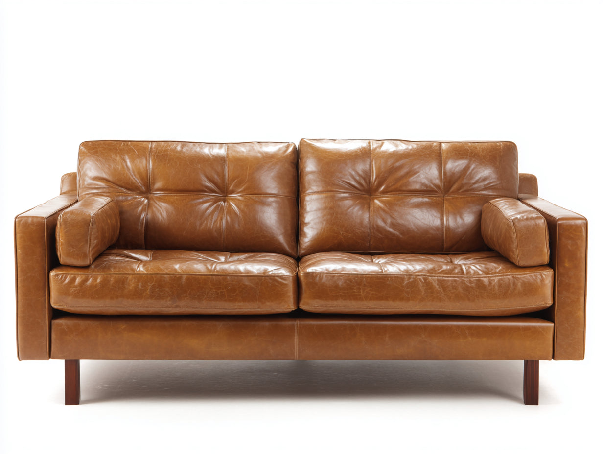 Gerades Sofa 3-Sitzer 220x90x82 cm - Cognacbraun - Lederoptik mit Holzbeinen