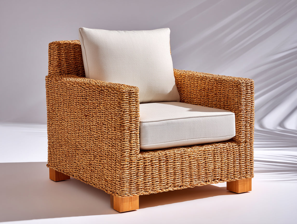 Polyrattan Gartensessel mit Holzfüßen 84x82x80 cm - Braun Creme - Loungesessel mit breiten Armlehnen