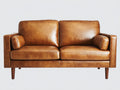 Gerades Sofa 2-Sitzer aus Kunstleder 182 x 90 x 87 cm - Cognacbraun - Klassisches Design mit erhöhten Holzfüßen für Wohnzimmer