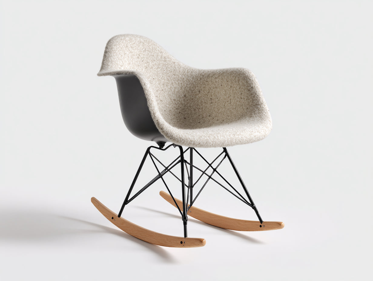 Schaukelstühle Polstersessel mit Bouclé-Bezug 69 x 62 x 80 cm - Cremeweiß und Natur - Modernes Design mit Holzkufen
