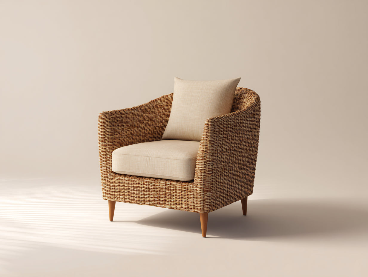 Polyrattan Gartensessel 82x78x74 cm - Natur-Beige-Braun - tiefer Loungesessel mit Armlehnen