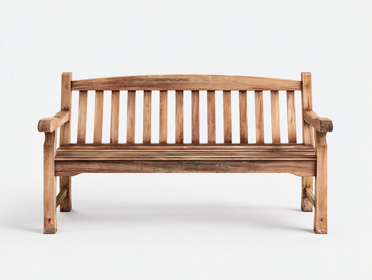 Gartenbank aus Massivholz 150x62x90 cm - Braun - Dreisitzer mit Armlehnen im rustikalen Stil